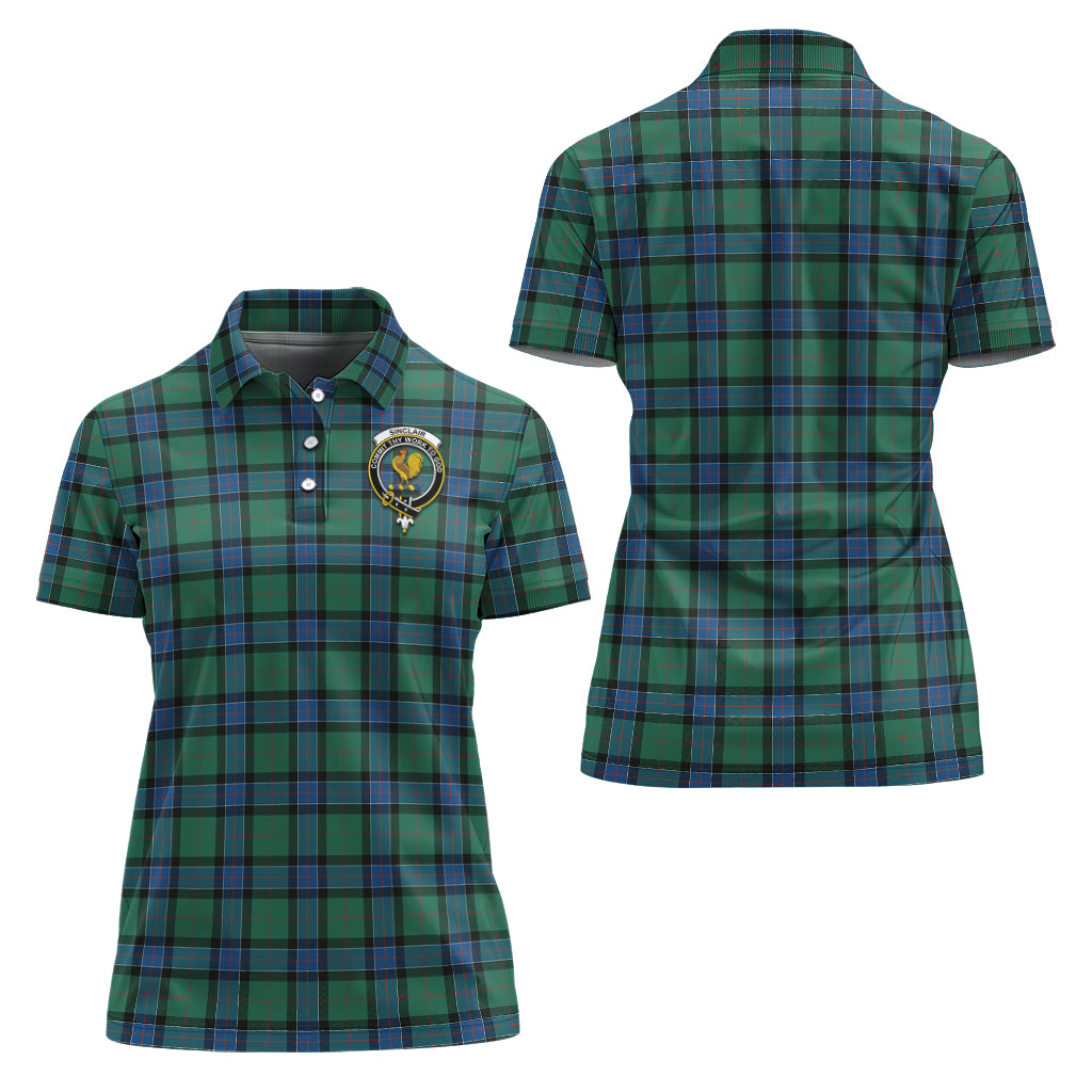 sinclair-hunting-ancient-tartan-polo-shirt-with-family-crest-for-women