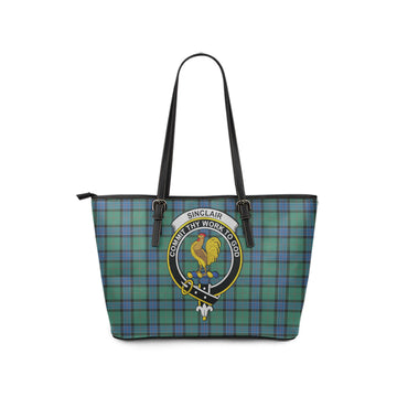 Sinclair Hunting Ancient Tartan Leather Tote Bag with Family Crest