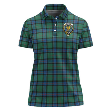 Sinclair Hunting Ancient Tartan Polo Shirt with Family Crest For Women