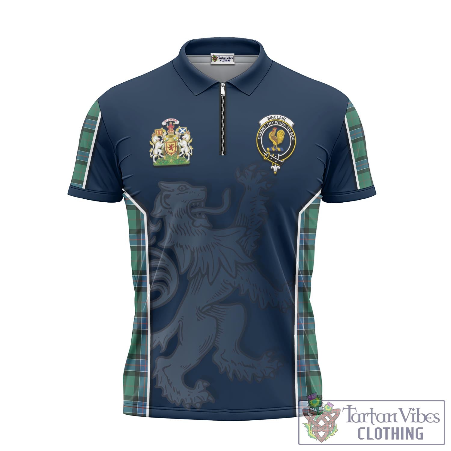 Tartan Vibes Clothing Sinclair Hunting Ancient Tartan Zipper Polo Shirt with Family Crest and Lion Rampant Vibes Sport Style