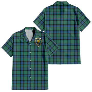 Sinclair Hunting Ancient Tartan Short Sleeve Button Down Shirt with Family Crest