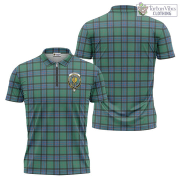 Sinclair Hunting Ancient Tartan Zipper Polo Shirt with Family Crest