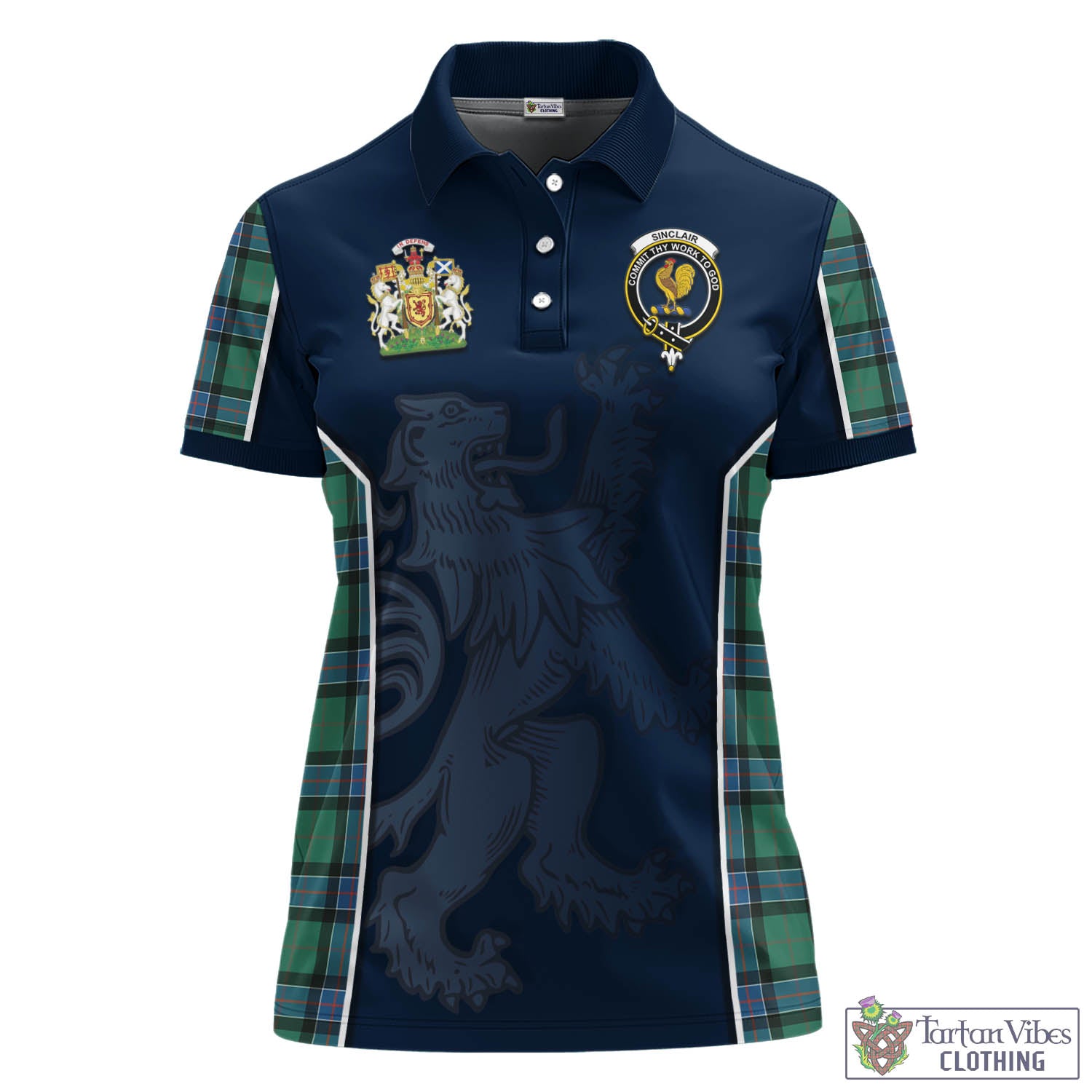 Tartan Vibes Clothing Sinclair Hunting Ancient Tartan Women's Polo Shirt with Family Crest and Lion Rampant Vibes Sport Style