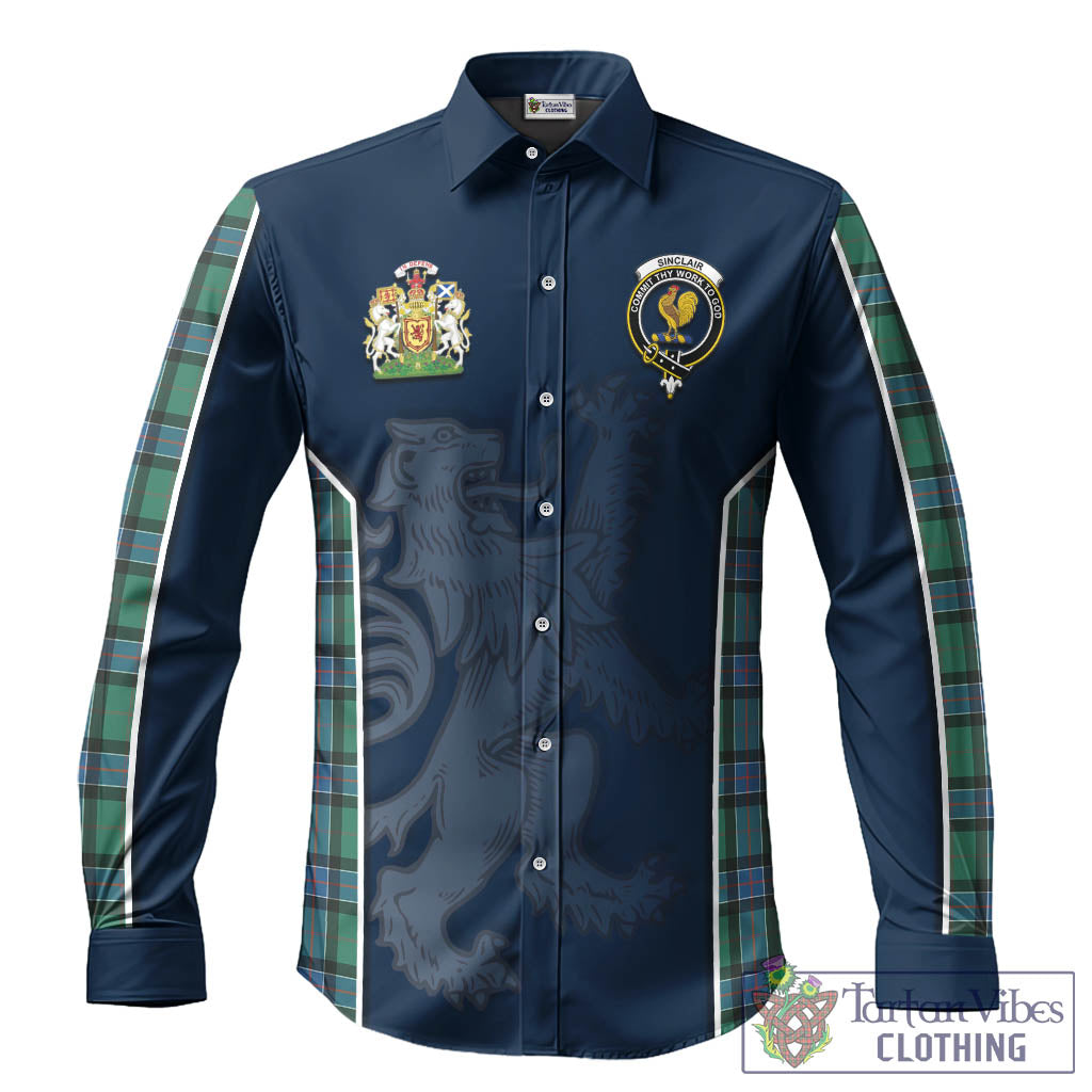 Sinclair Hunting Ancient Tartan Long Sleeve Button Up Shirt with Family Crest and Lion Rampant Vibes Sport Style