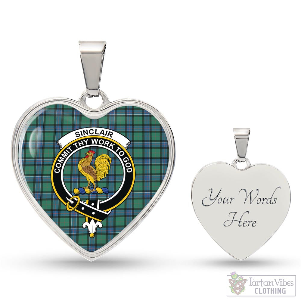 Tartan Vibes Clothing Sinclair Hunting Ancient Tartan Heart Necklace with Family Crest