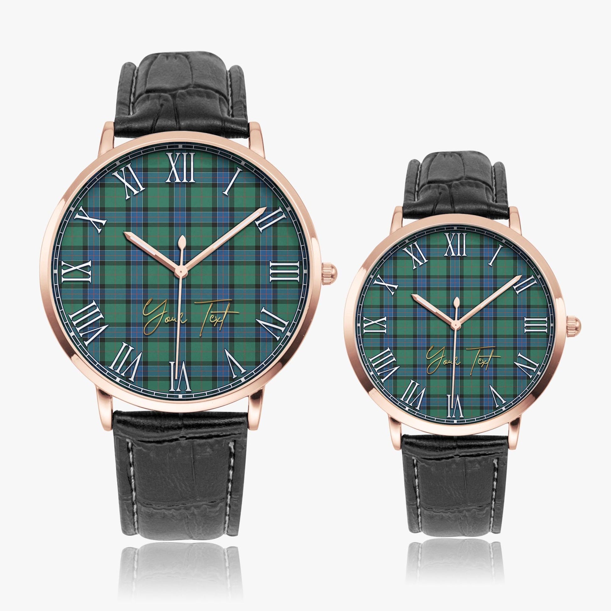 Sinclair Hunting Ancient Tartan Personalized Your Text Leather Trap Quartz Watch Ultra Thin Rose Gold Case With Black Leather Strap - Tartanvibesclothing