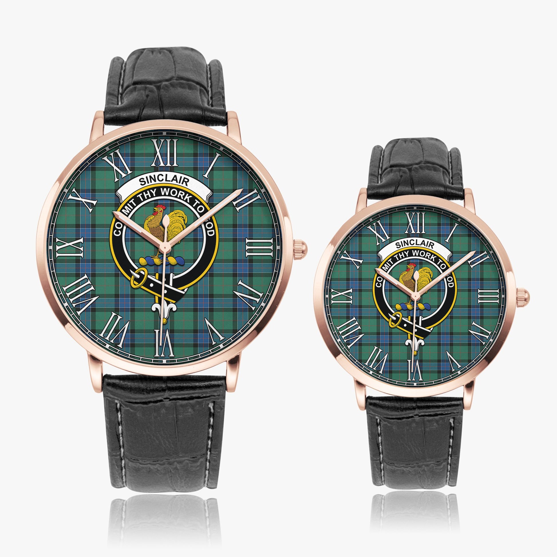 Sinclair Hunting Ancient Tartan Family Crest Leather Strap Quartz Watch - Tartanvibesclothing