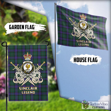 Sinclair Hunting Modern Tartan Flag with Clan Crest and the Golden Sword of Courageous Legacy