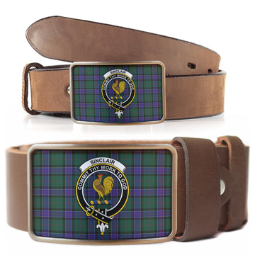 Sinclair Hunting Modern Tartan Belt Buckles with Family Crest