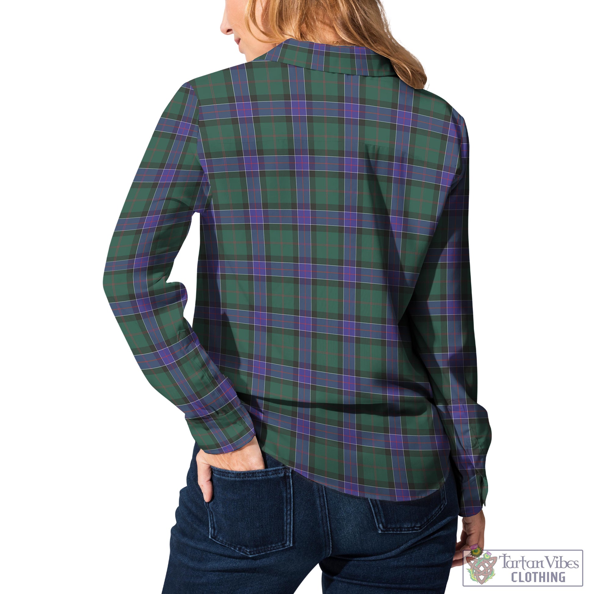 Tartan Vibes Clothing Sinclair Hunting Modern Tartan Womens Casual Shirt with Family Crest