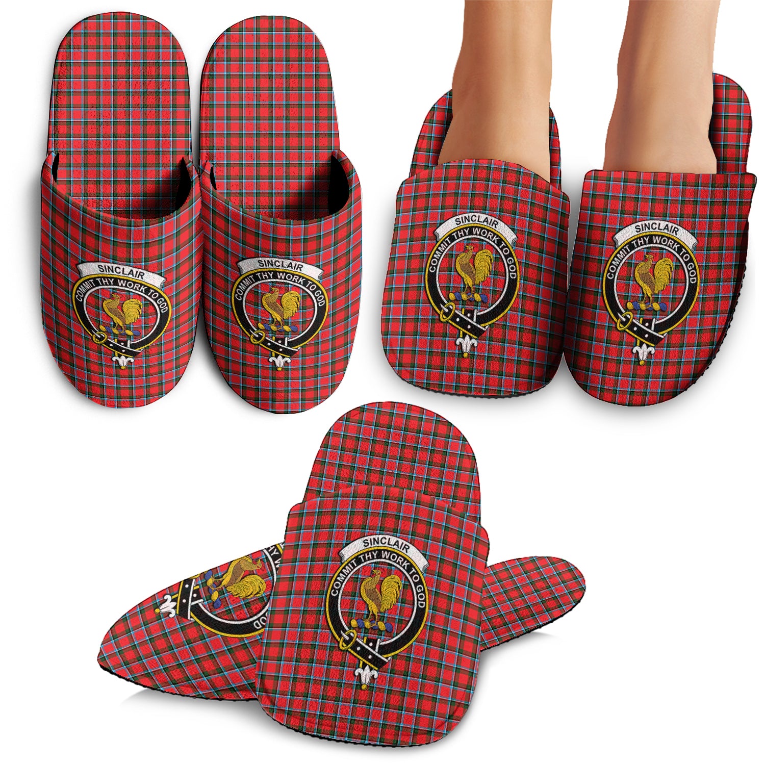 Sinclair Modern Tartan Home Slippers with Family Crest - Tartanvibesclothing Shop