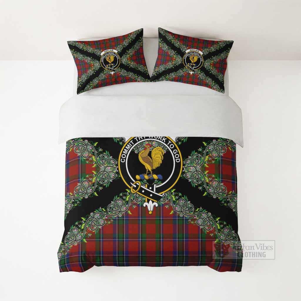 Sinclair Scottish Tartan Crest Bedding Set Thistle Celtic Knotwork Heritage Art - Tartan Vibes Clothing