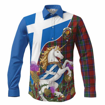 Sinclair Scottish Tartan Crest Unicorn Heritage Long Sleeve Button Shirts Men's Shirt S - Tartan Vibes Clothing