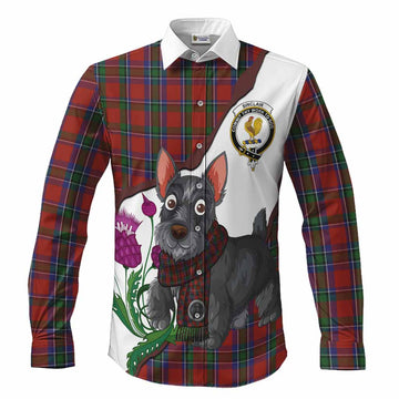 Sinclair Scottish Terrier Tartan Crest Long Sleeve Button Shirts Thistle Heritage Art