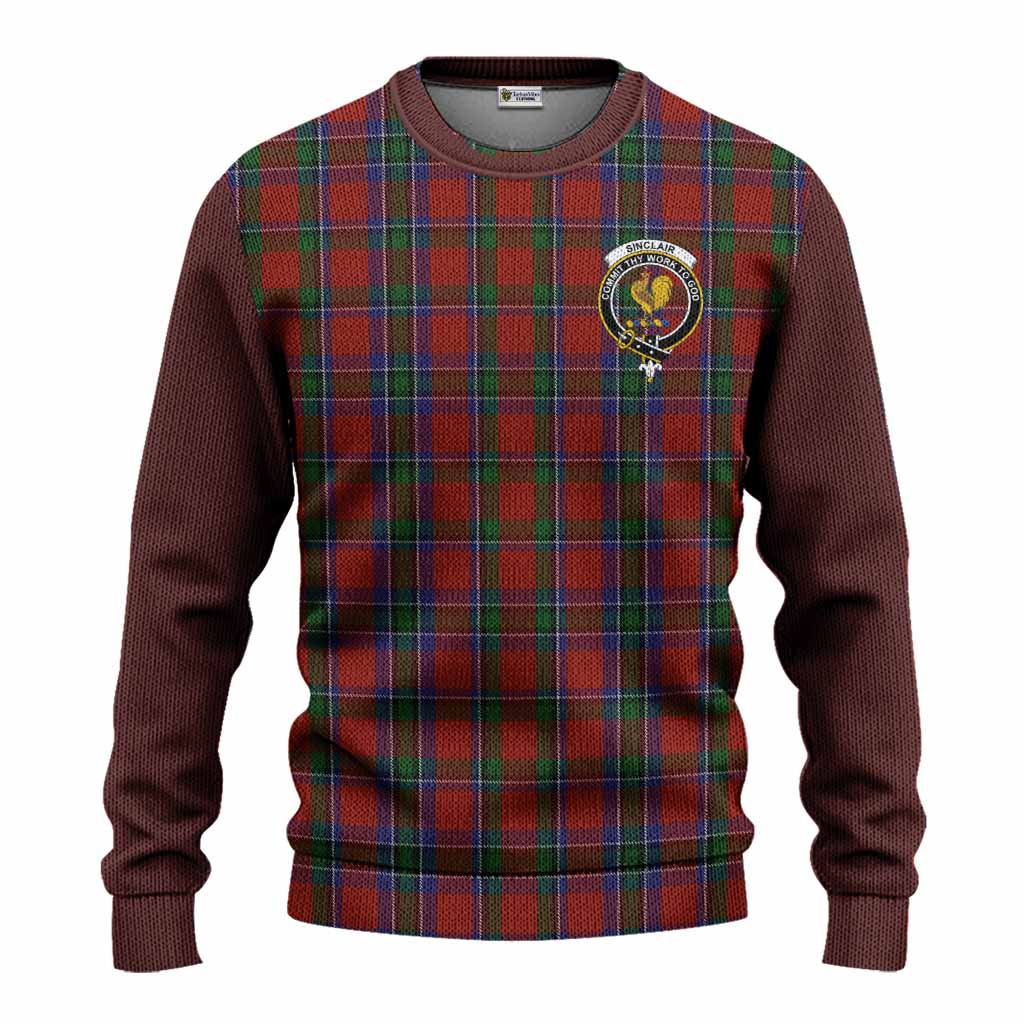 Sinclair Tartan Accent Knitted Sweater with Family Crest