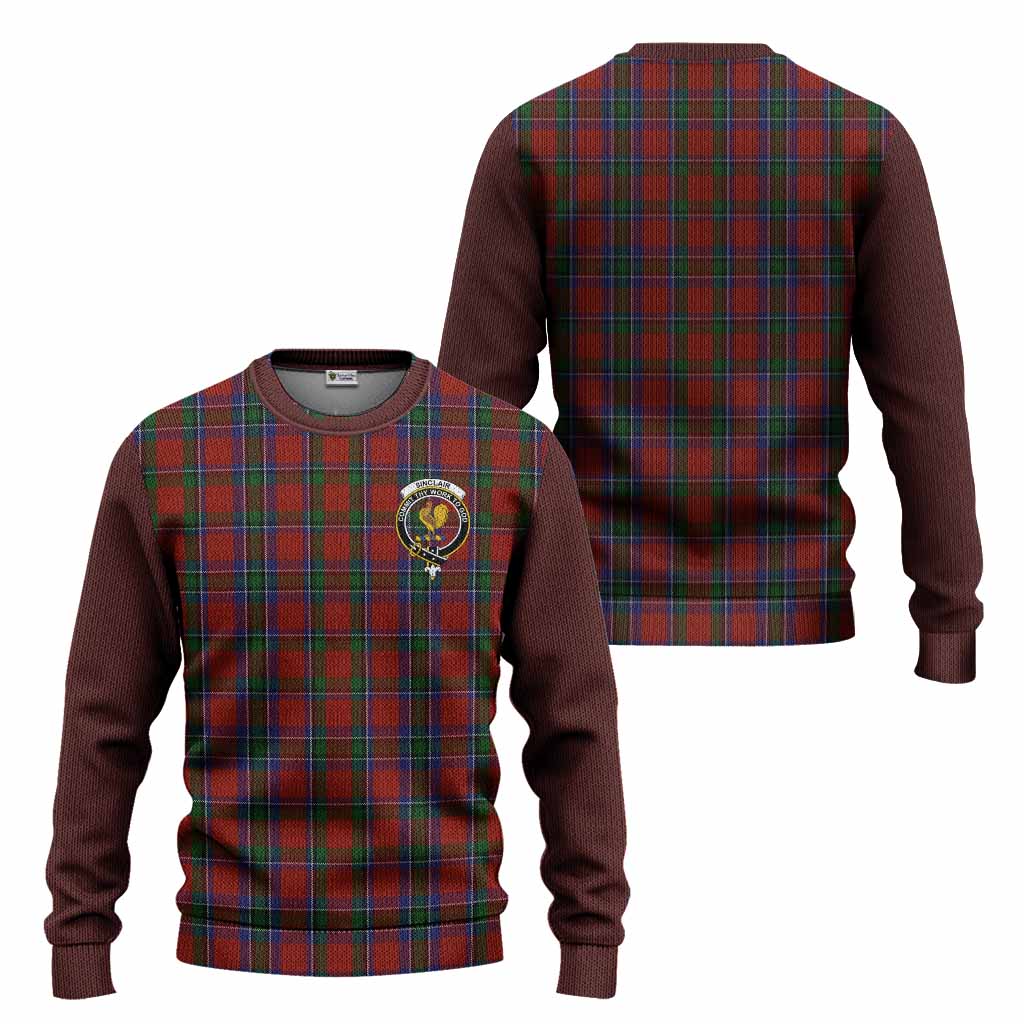 Sinclair Tartan Accent Knitted Sweater with Family Crest