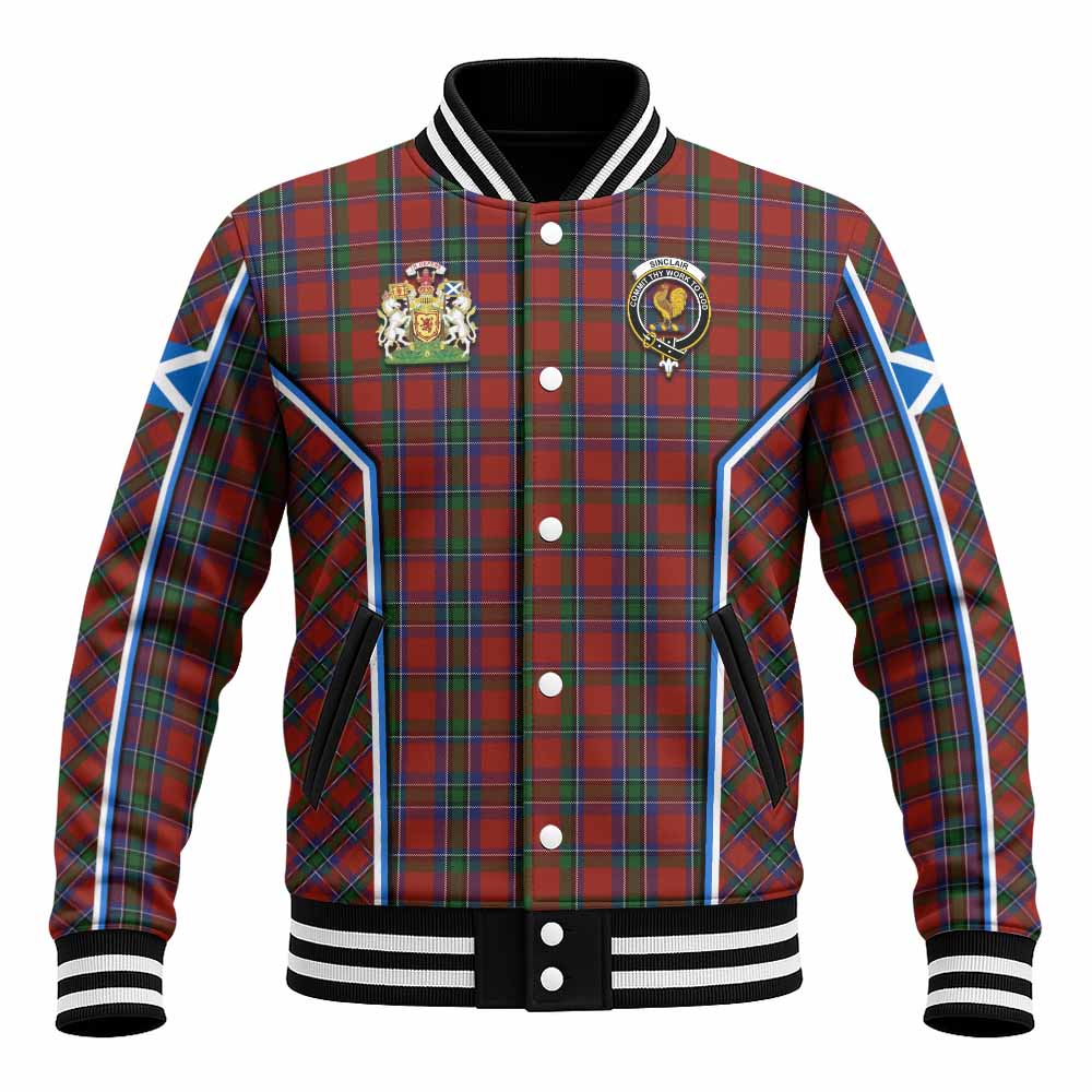 Sinclair Tartan Crest Baseball Jacket Scotland Coat of Arm Flag Style - Tartan Vibes Clothing