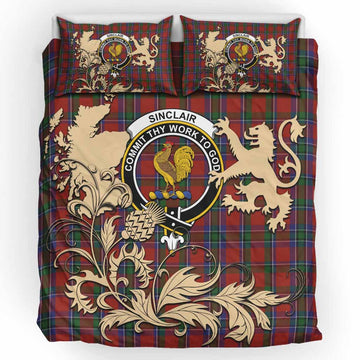 Sinclair Tartan Crest Bedding Set with Scottish Iconic Symbols 