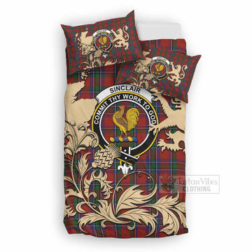 Sinclair Tartan Crest Bedding Set with Scottish Iconic Symbols 
