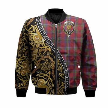 Sinclair Tartan Crest Bomber Jacket Celtic Knot and Triple Trickle Spiral Symbols