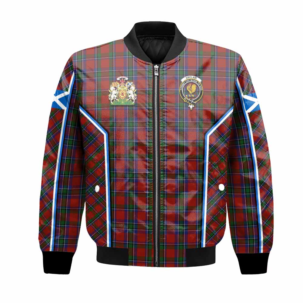 Sinclair Tartan Crest Bomber Jacket Scotland Coat of Arm Flag Style - Tartan Vibes Clothing