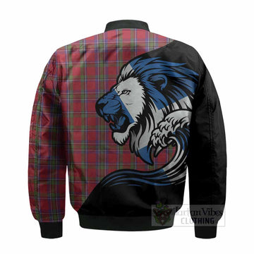 Sinclair Tartan Crest Bomber Jacket Scottish Golden Lions Wave Flow