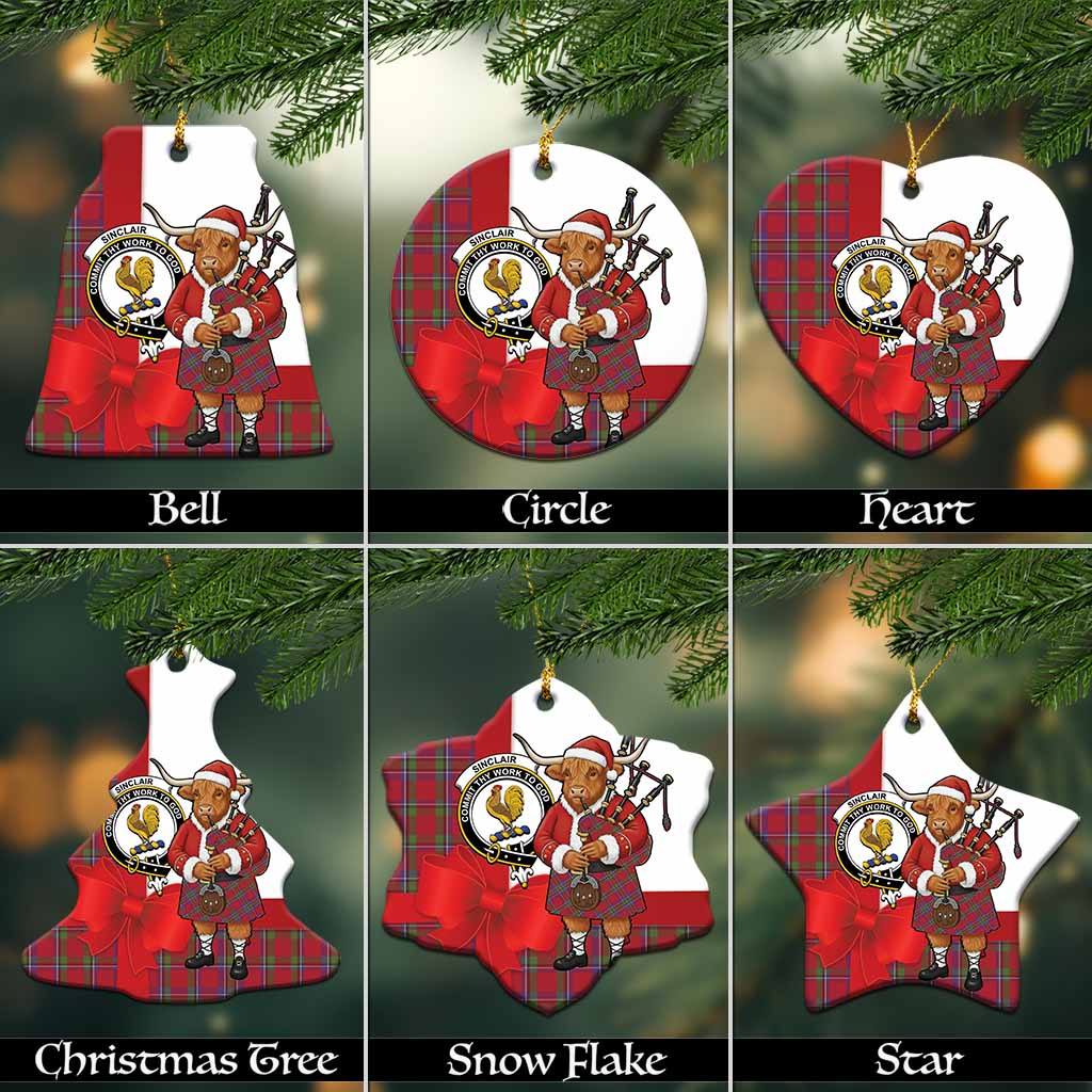 Sinclair Tartan Crest Christmas Ceramic Ornament Highland Cow Bagpipes Coquette Bow Style