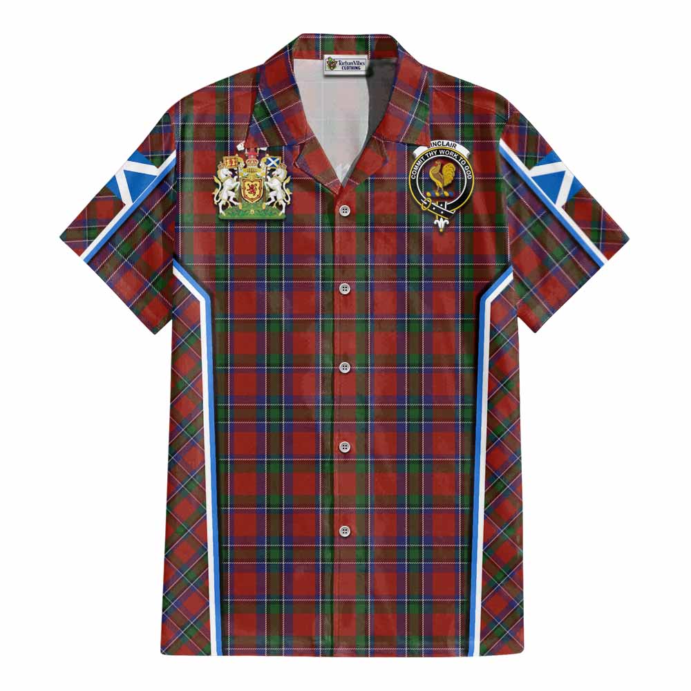 Sinclair Tartan Crest Cotton Hawaiian Shirt Scotland Coat of Arm Flag Style - Tartan Vibes Clothing