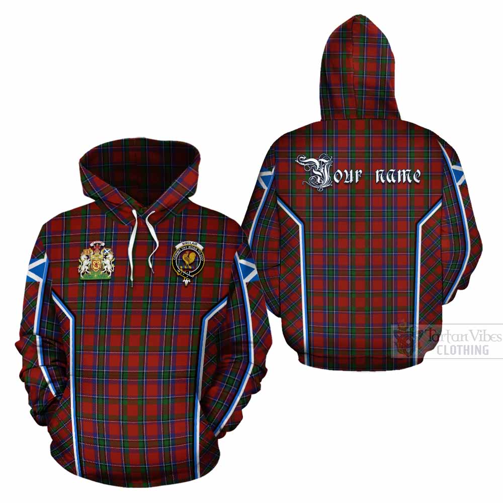 Sinclair Tartan Crest Cotton Hoodie Scotland Coat of Arm Flag Style - Tartan Vibes Clothing