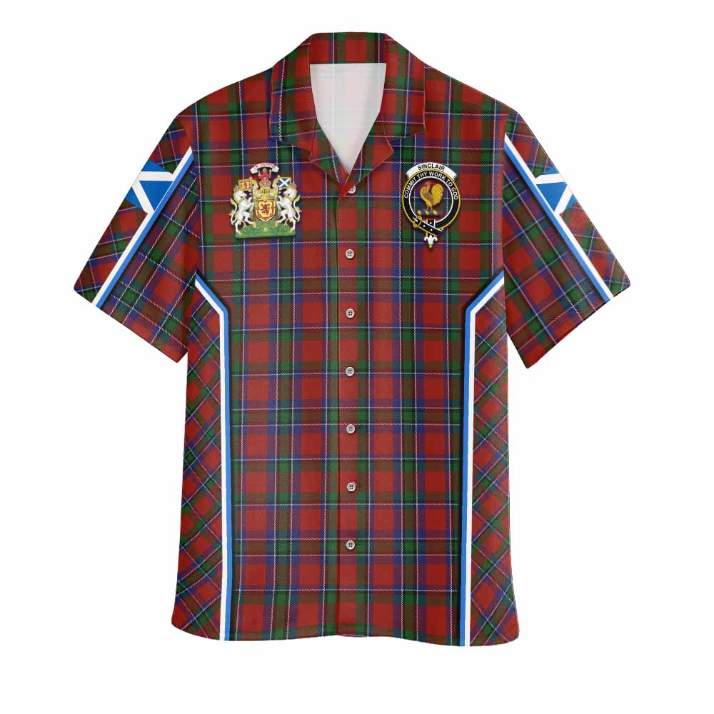 Sinclair Tartan Crest Hawaiian Shirt Scotland Coat of Arm Flag Style - Tartan Vibes Clothing
