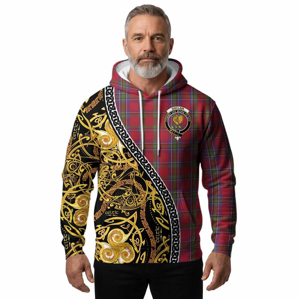 Sinclair Tartan Crest Hoodie Celtic Knot and Triple Trickle Spiral Symbols