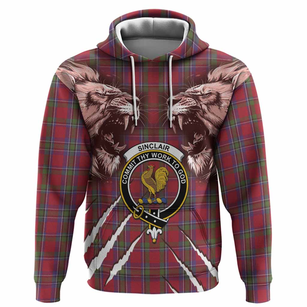 Sinclair Tartan Crest Hoodie Ferocious Lion Style
