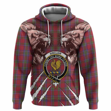 Sinclair Tartan Crest Hoodie Ferocious Lion Style