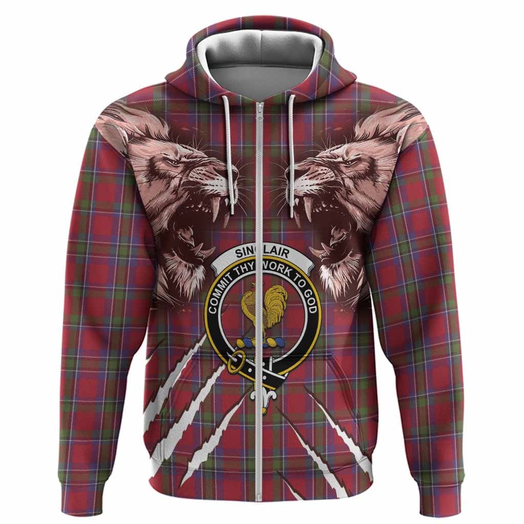 Sinclair Tartan Crest Hoodie Ferocious Lion Style