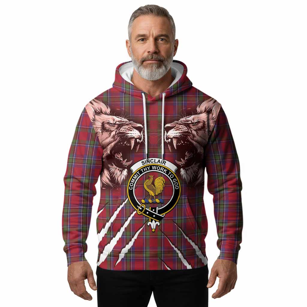 Sinclair Tartan Crest Hoodie Ferocious Lion Style