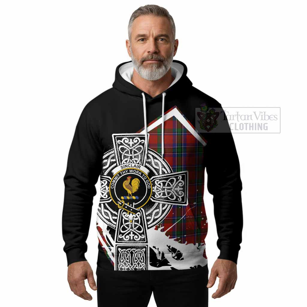 Sinclair Tartan Crest Hoodie Scottish Celtic Cross Heritage