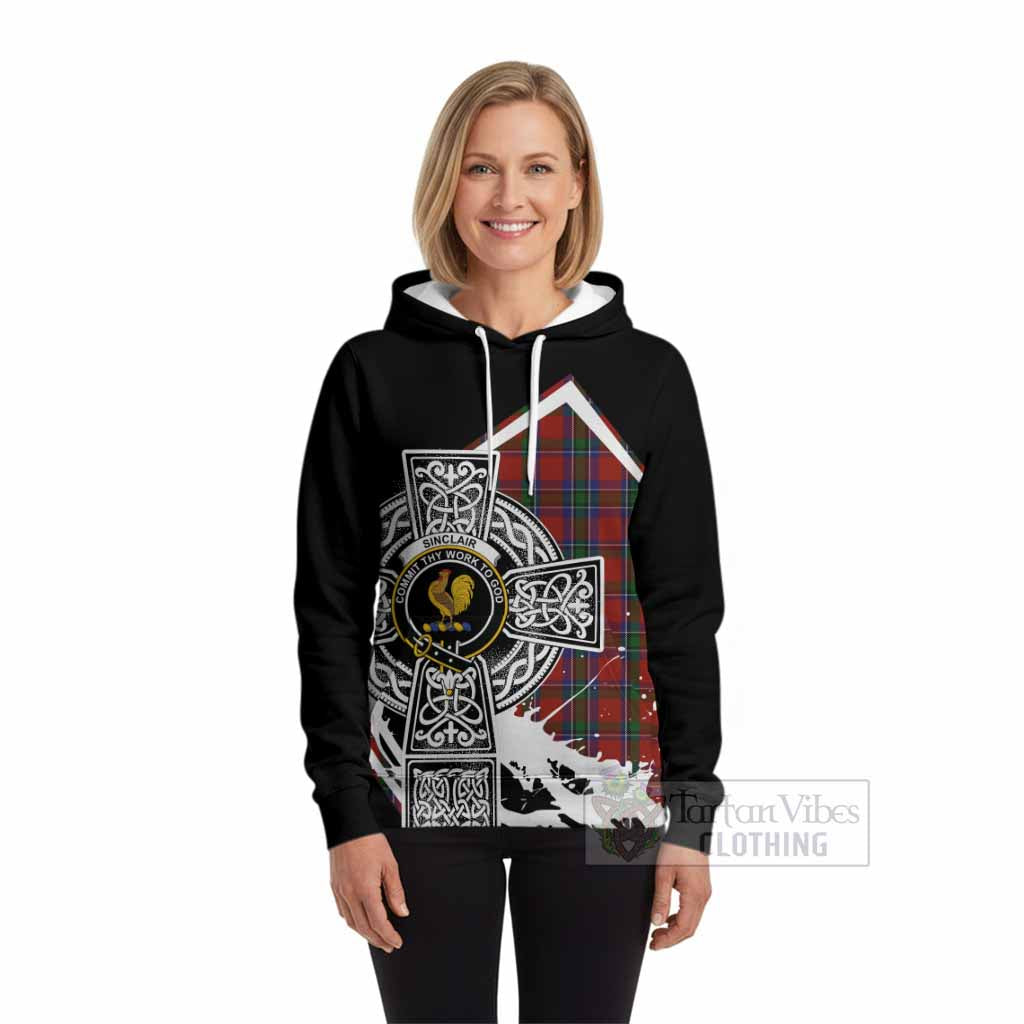 Sinclair Tartan Crest Hoodie Scottish Celtic Cross Heritage
