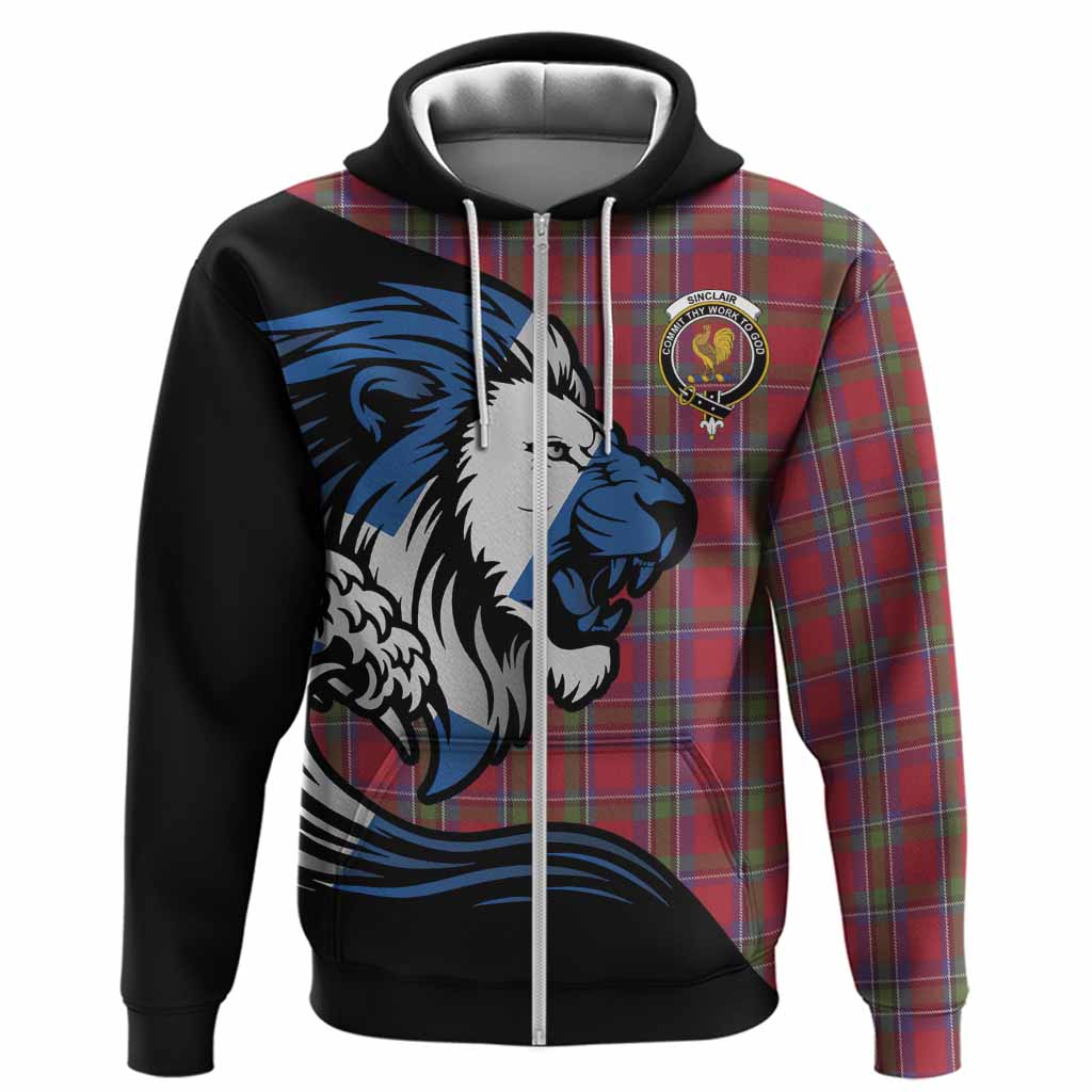 Sinclair Tartan Crest Hoodie Scottish Golden Lions Wave Flow