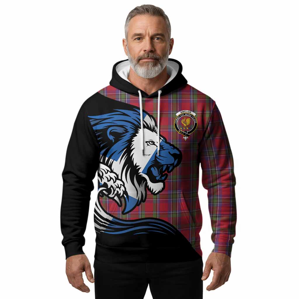 Sinclair Tartan Crest Hoodie Scottish Golden Lions Wave Flow