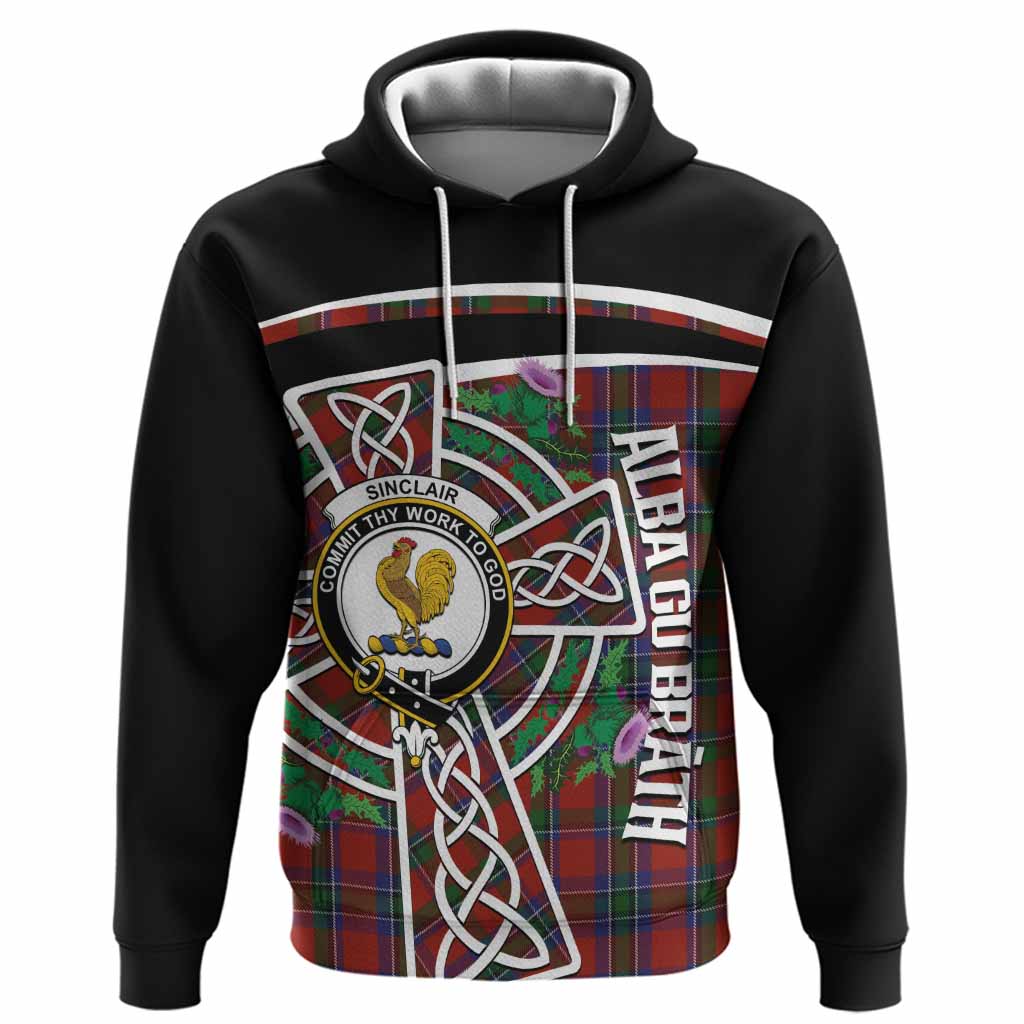 Sinclair Tartan Crest Hoodie Scottish Thistle Celtic Cross Alba Gu Brath