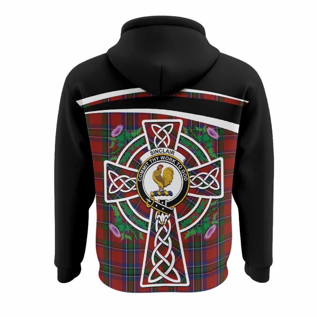 Sinclair Tartan Crest Hoodie Scottish Thistle Celtic Cross Alba Gu Brath