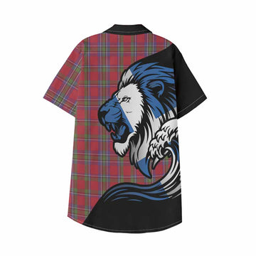 Sinclair Tartan Crest Kid Hawaiian Shirt Scottish Golden Lions Wave Flow