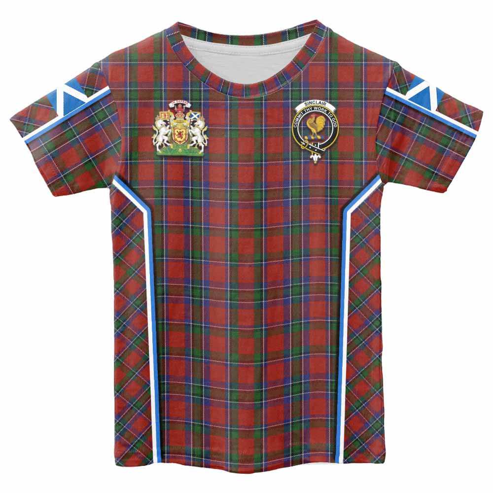 Sinclair Tartan Crest Kid T-shirt Scotland Coat of Arm Flag Style - Tartan Vibes Clothing