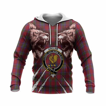 Sinclair Tartan Crest Knitted Hoodie Ferocious Lion Style
