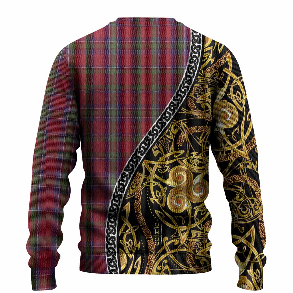 Sinclair Tartan Crest Knitted Sweater Celtic Knot and Triple Trickle Spiral Symbols