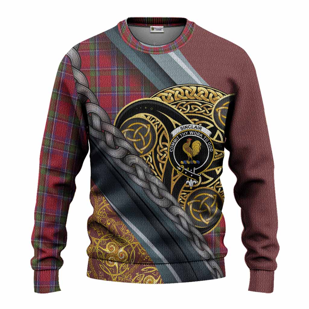 Sinclair Tartan Crest Knitted Sweater Scottish Triskele Celtic