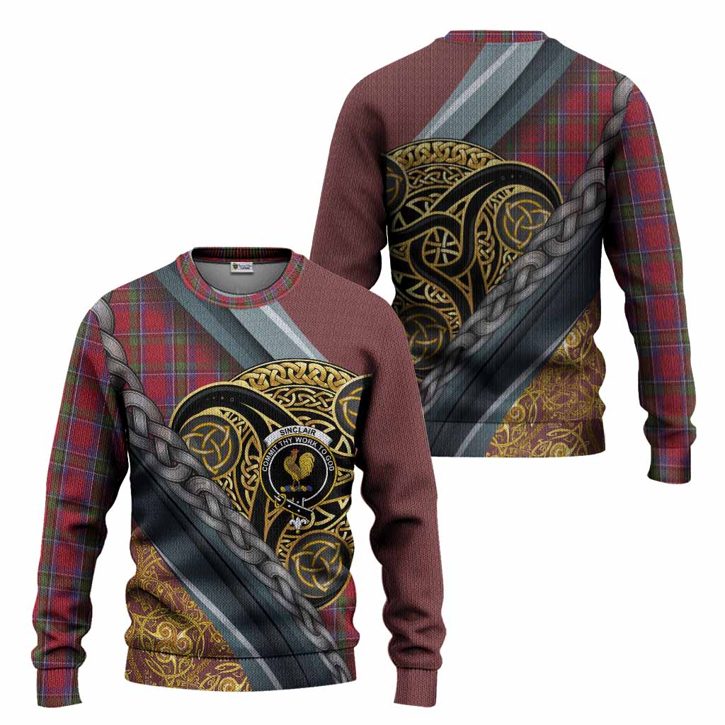 Sinclair Tartan Crest Knitted Sweater Scottish Triskele Celtic