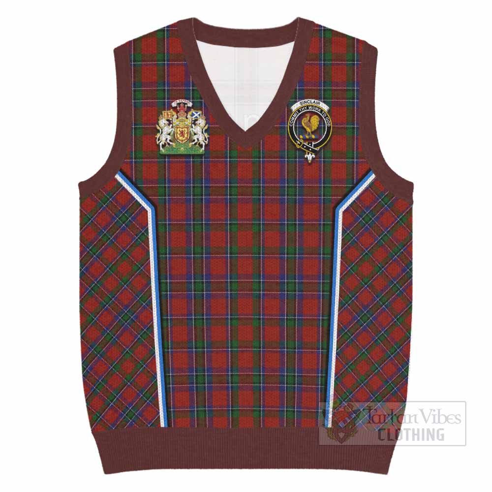 Sinclair Tartan Crest Knitted V-Neck Vest Scotland Coat of Arm Flag Style - Tartan Vibes Clothing
