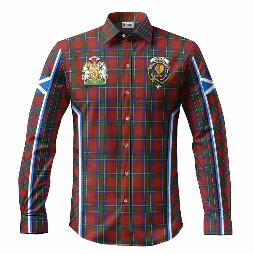 Sinclair Tartan Crest Long Sleeve Button Shirts Scotland Coat of Arm Flag Style - Tartan Vibes Clothing