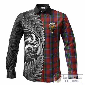 Sinclair Tartan Crest Long Sleeve Button Shirts With New Zealand Silver Fern Maori Koru